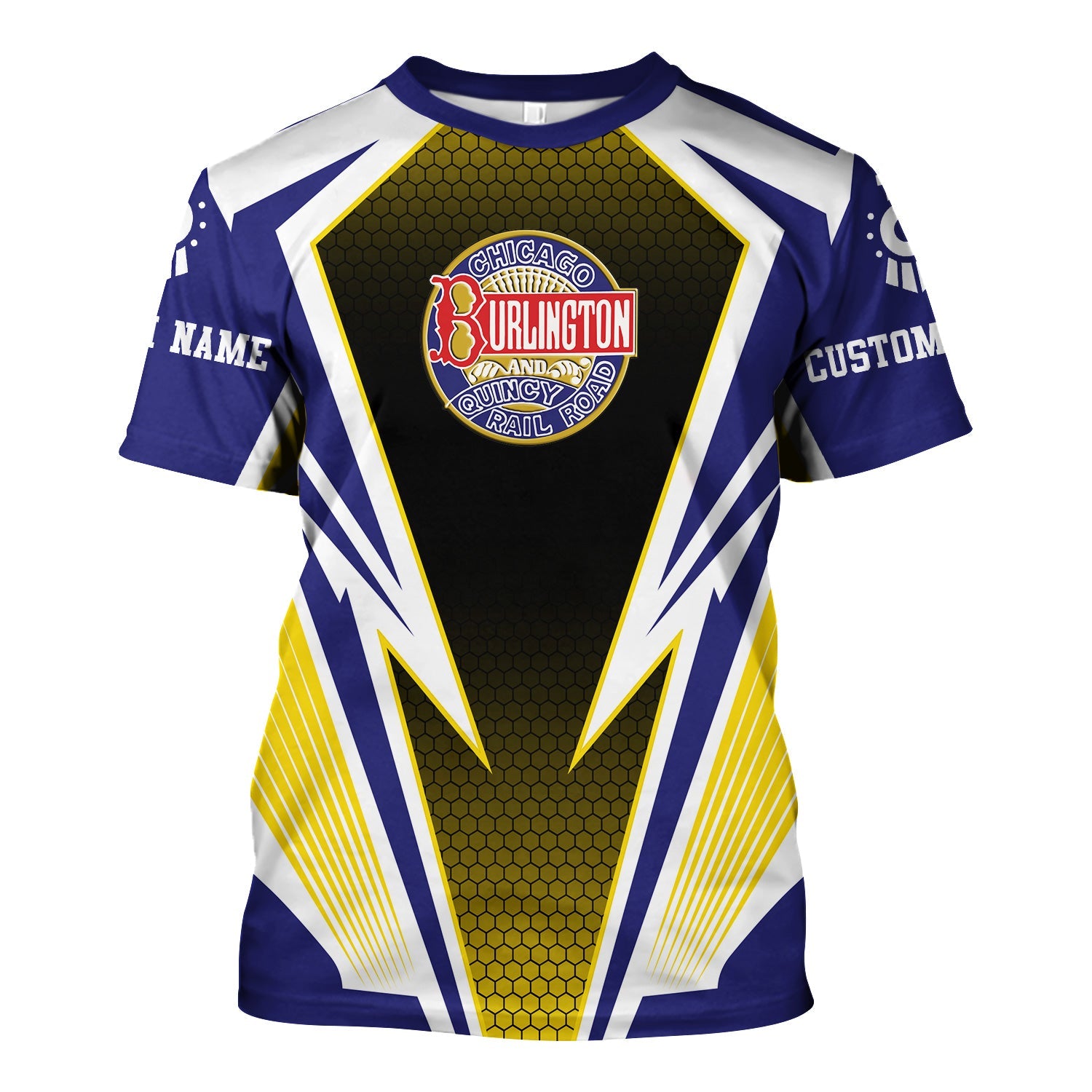 Railspirit Personalized Chicago, Burlington and Quincy Railroad T-Shirt Lightning Graphic Style Shirt Gift Idea For Train Lover