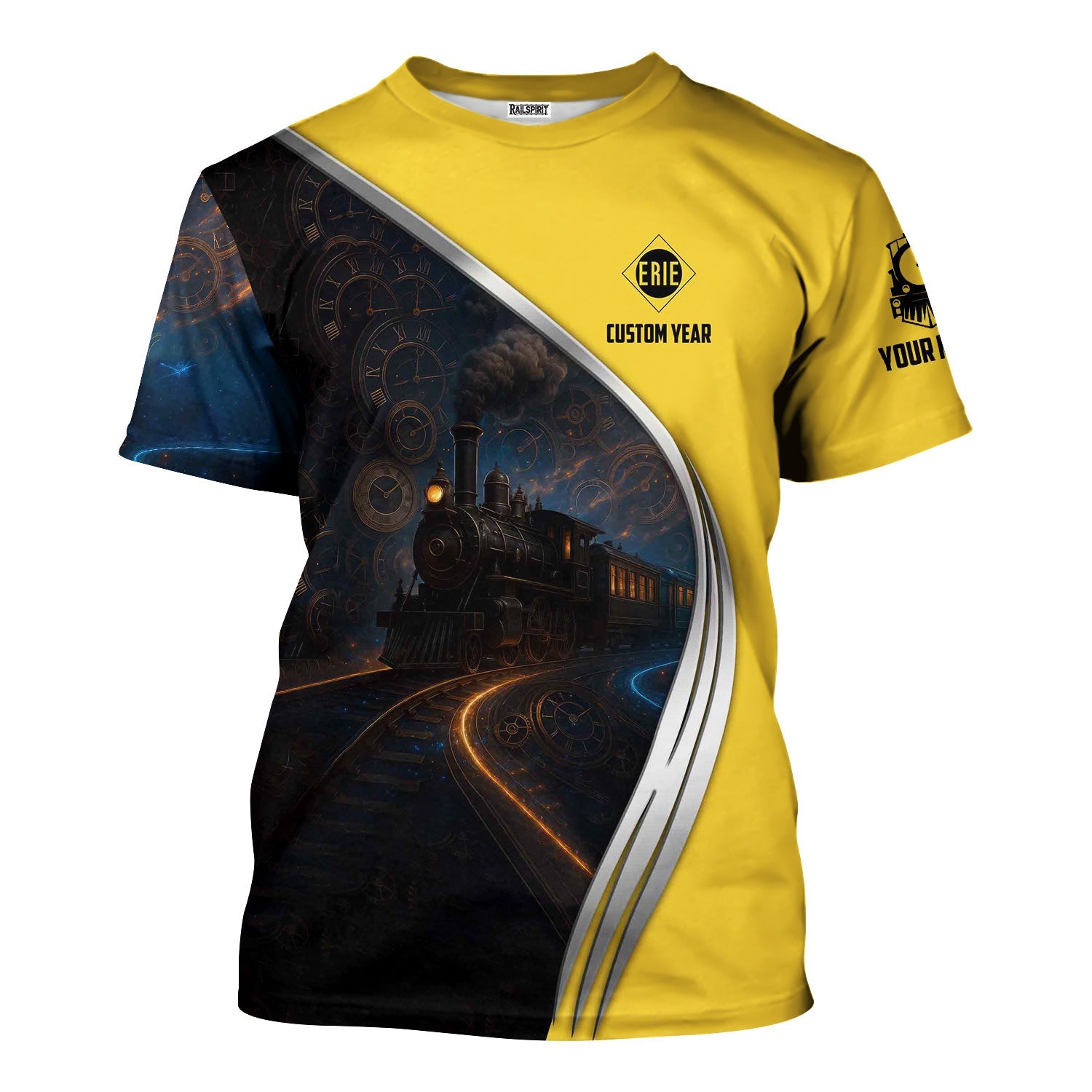 Railspirit Personalized Erie Railroad T-Shirt Steampunk Locomotive with Custom Year Train Shirt