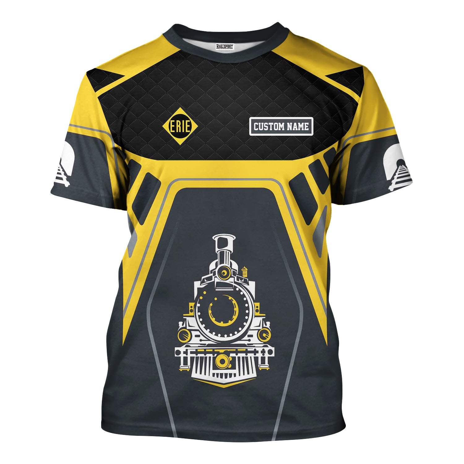 Railspirit Personalized Erie Railroad T-Shirt Steam Locomotive Engine Graphic Train Shirt All Over Print