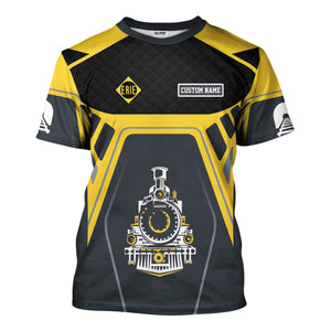 Railspirit Personalized Erie Railroad T-Shirt Steam Locomotive Engine Graphic Train Shirt All Over Print