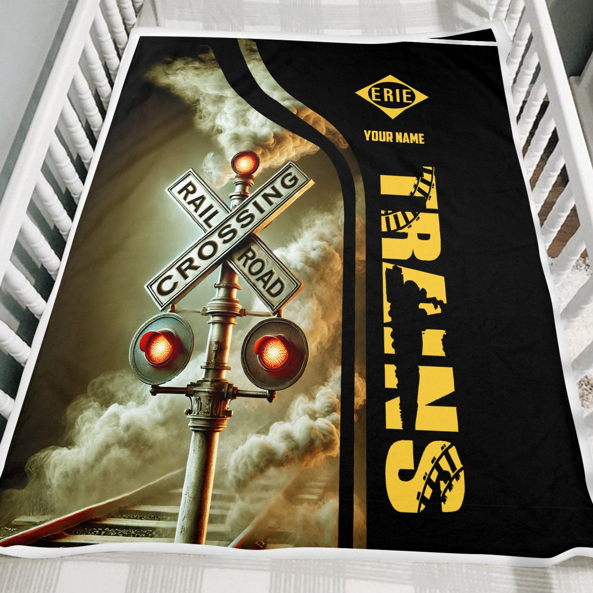 Railspirit Personalized Erie Railroad Blanket Railroad Crossing Sign Blanket All Over Print