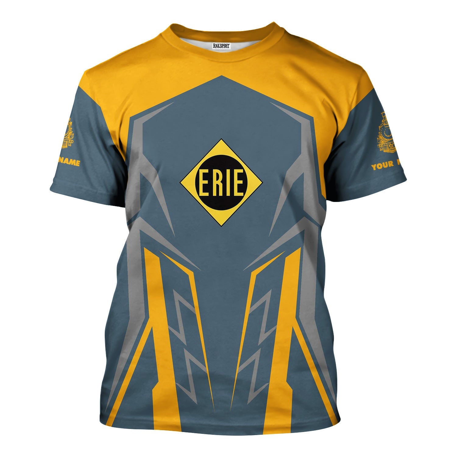 Railspirit Personalized Erie Railroad T-Shirt Futuristic Design with Custom Job Train Shirt