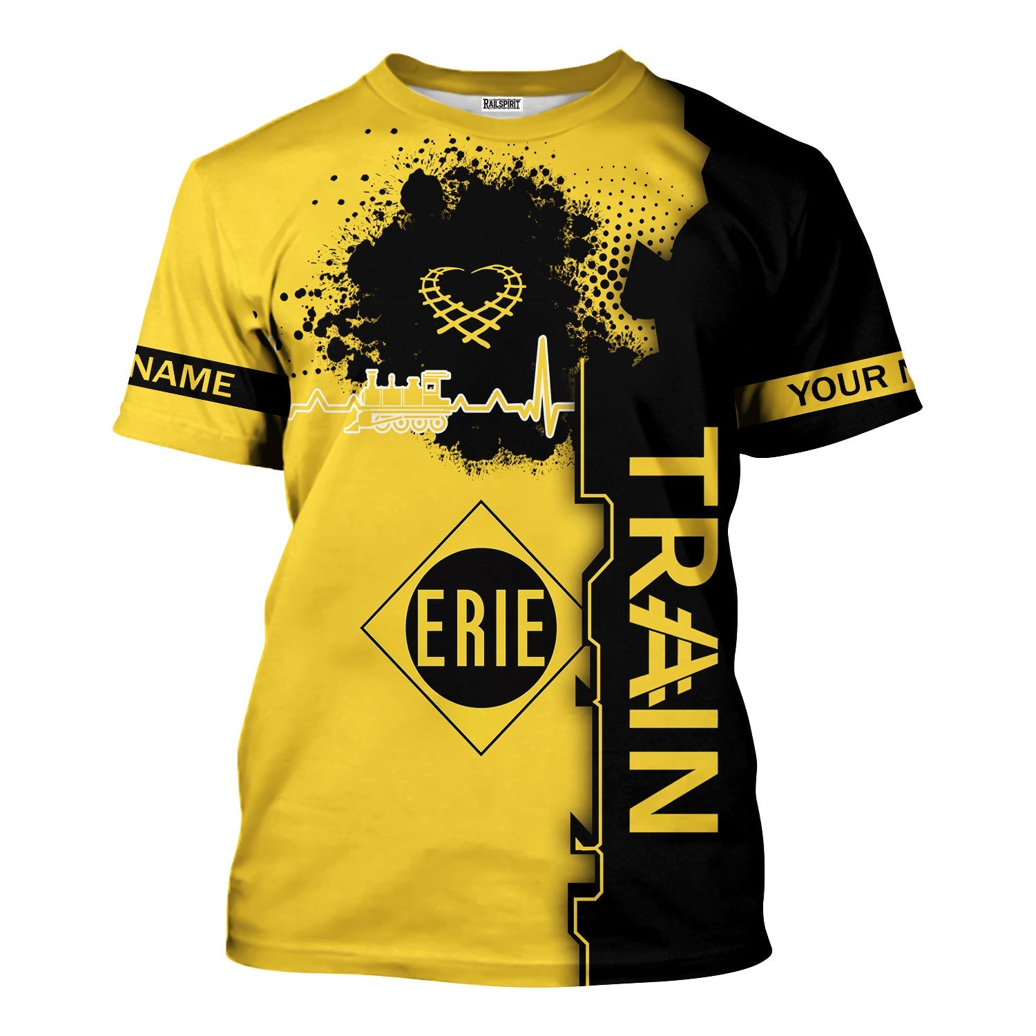 Railspirit Personalized Erie Railroad T-Shirt Engine Heartbeat and Track Love Style Shirt Gift Idea For Train Lovers