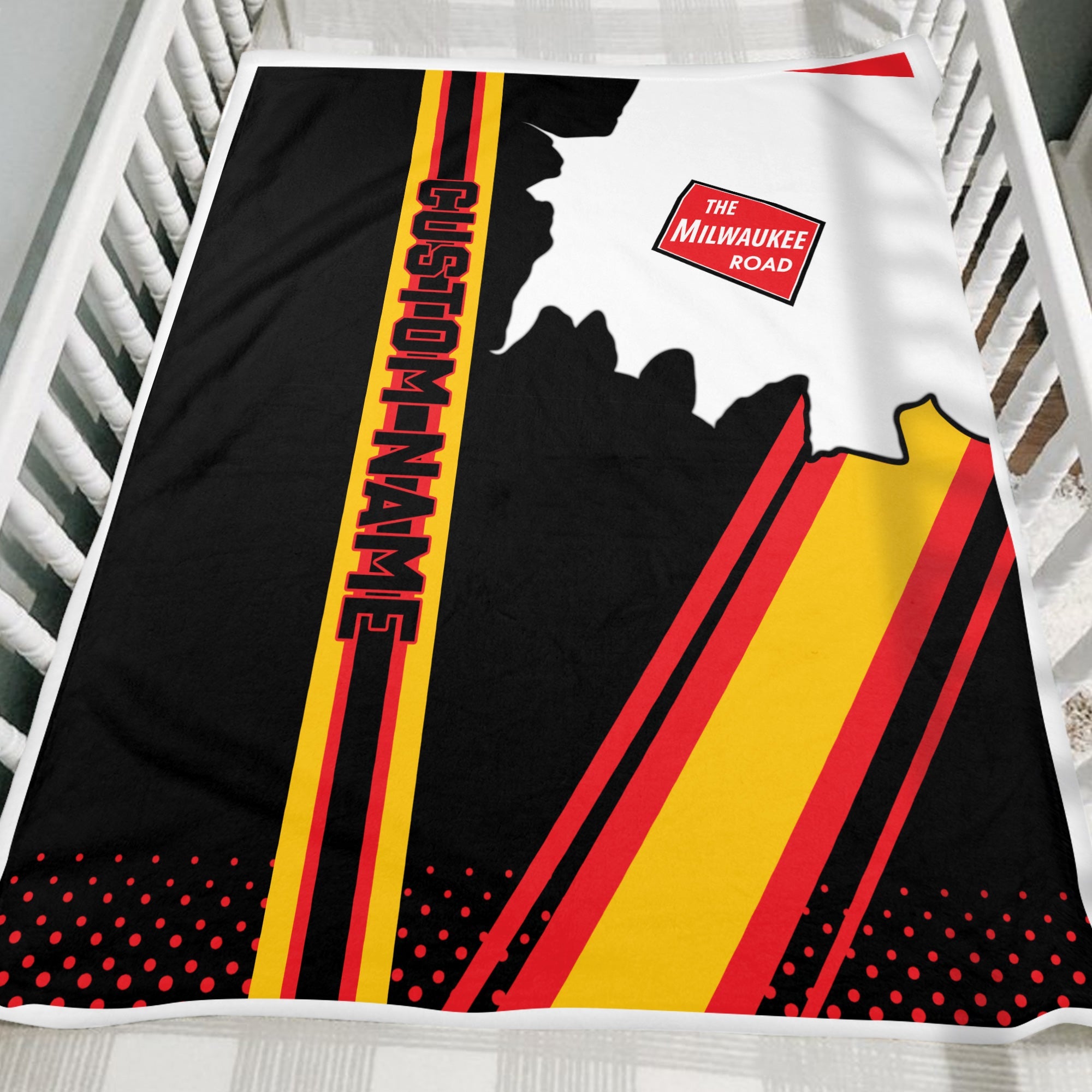 Railspirit Personalized Chicago, Milwaukee, St. Paul and Pacific Railroad Blanket Vintage Milwaukee Road All Over Printed Blanket