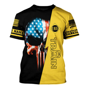 Railspirit Personalized Erie Railroad T-Shirt Train Skull American Flag Shirt All Over Print