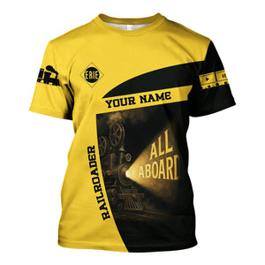 Railspirit Personalized Erie Railroad T-Shirt All Aboard Steam Train Movie Projector Style Shirt