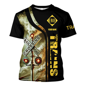 Railspirit Custom Name Erie Railroad T Shirt Railroad Crossing Sign Train Shirt All Over Print