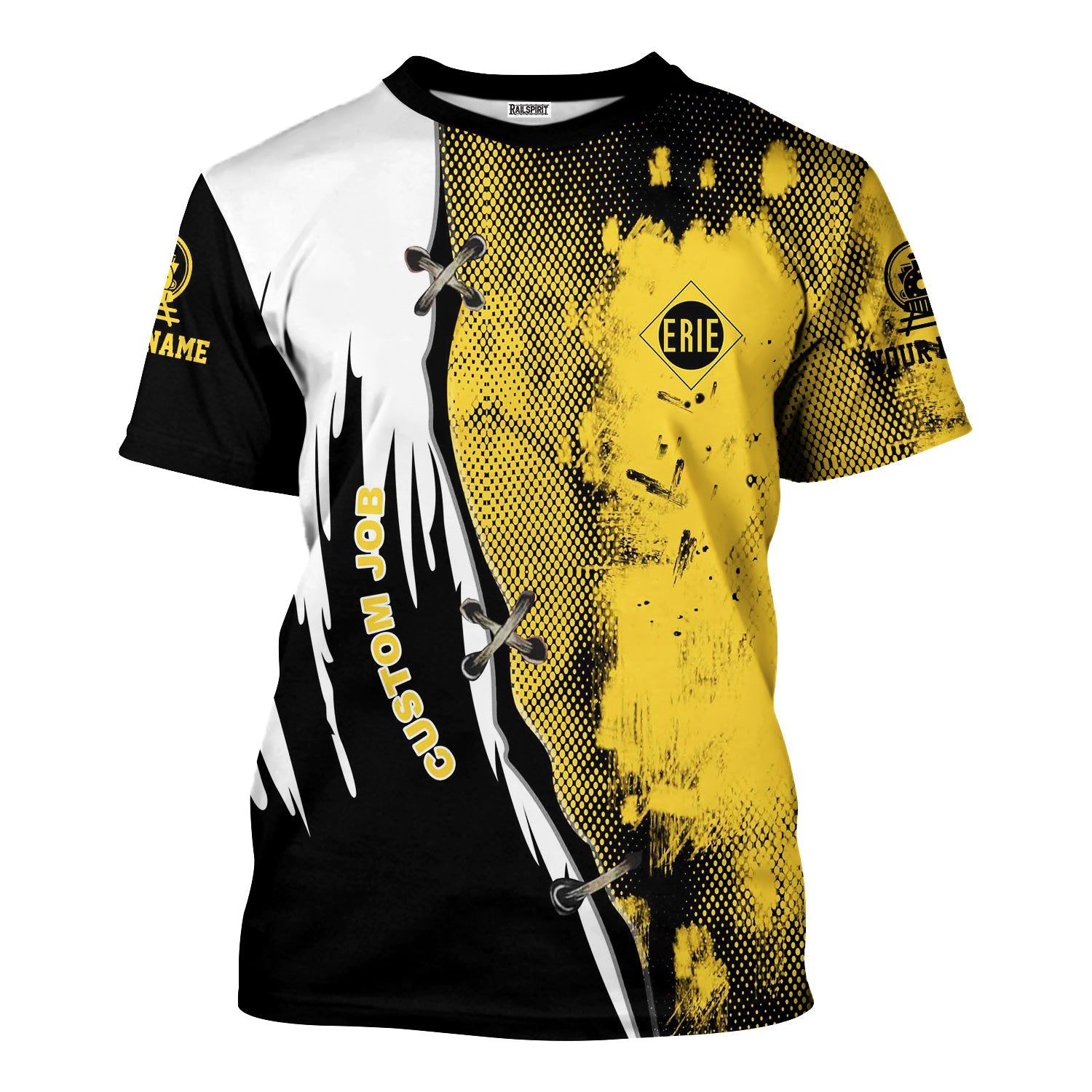 Railspirit Personalized Erie Railroad T-Shirt Retro Stitches Design with Custom Position Train Shirt