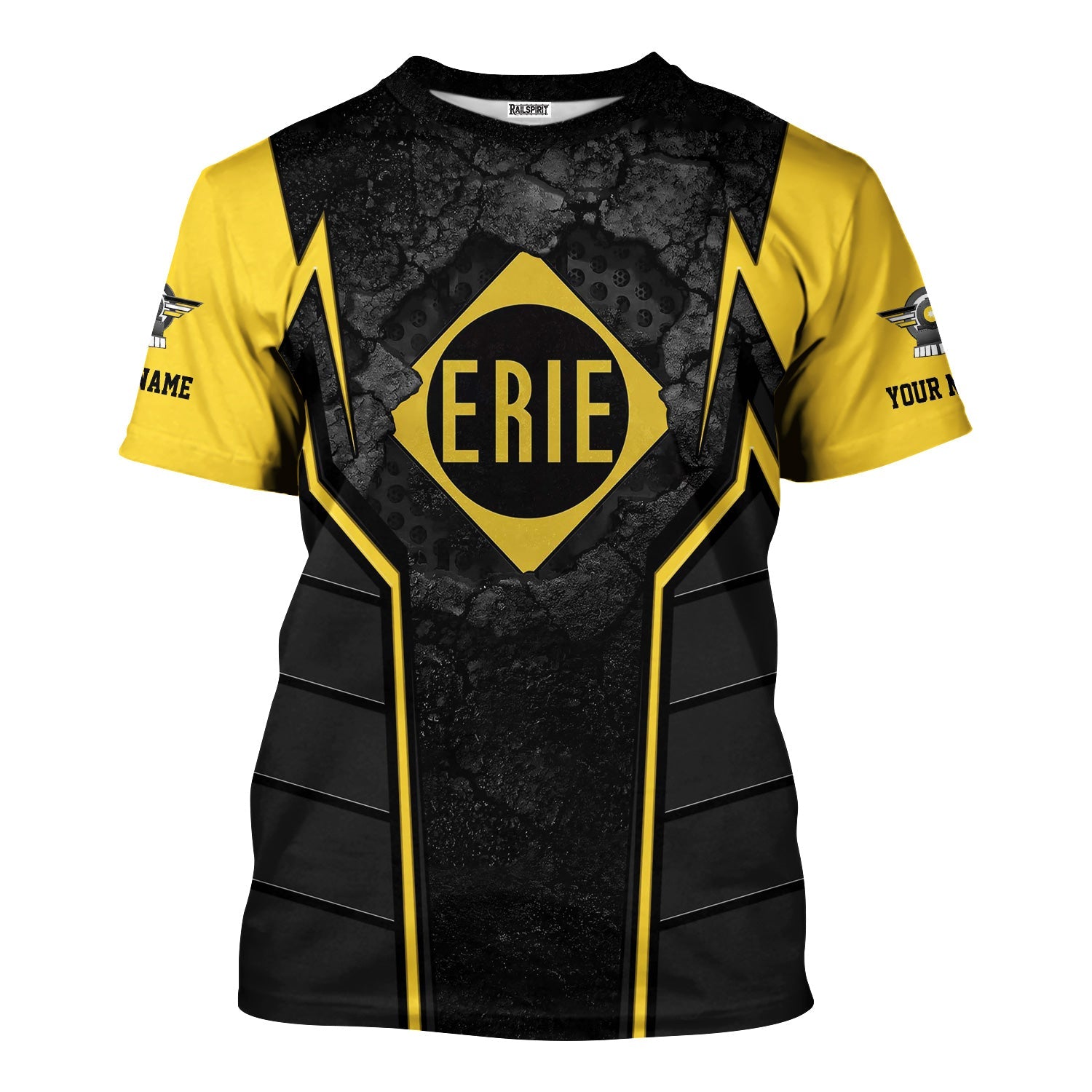 Railspirit Personalized Erie Railroad T-Shirt Cracked Metal Design Train Shirt for Rail Enthusiasts