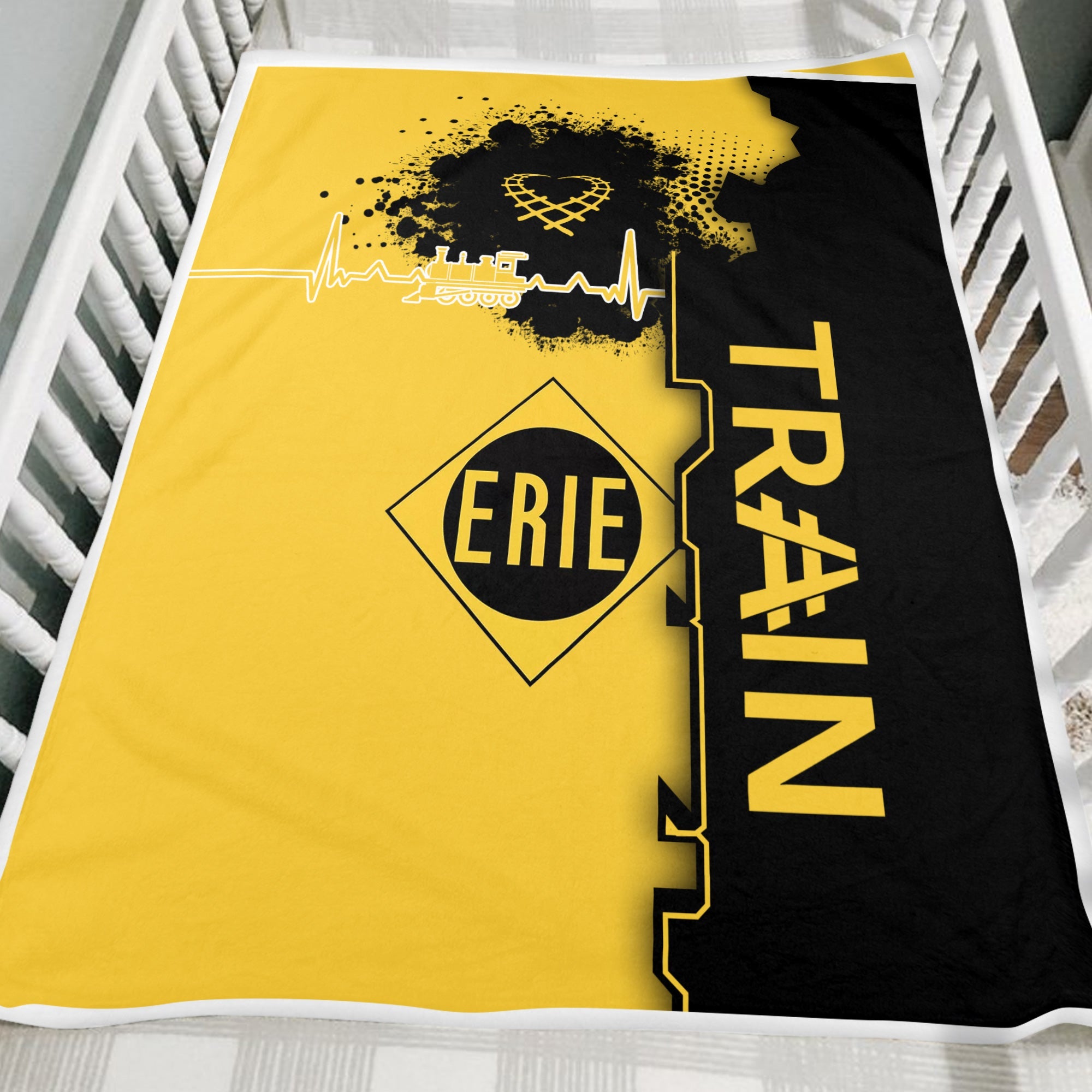 Railspirit Erie Railroad Blanket Engine Heartbeat and Track Love Style Blanket Gift Idea For Train Lovers