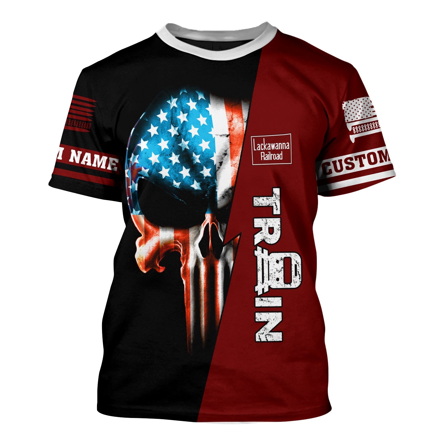 Railspirit Personalized Delaware, Lackawanna and Western Railroad T-Shirt Train Skull American Flag DL&W Shirt All Over Print