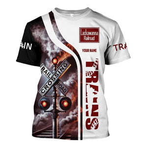 Railspirit Custom Name Delaware, Lackawanna and Western Railroad T Shirt Railroad Crossing Sign Train Shirt All Over Print