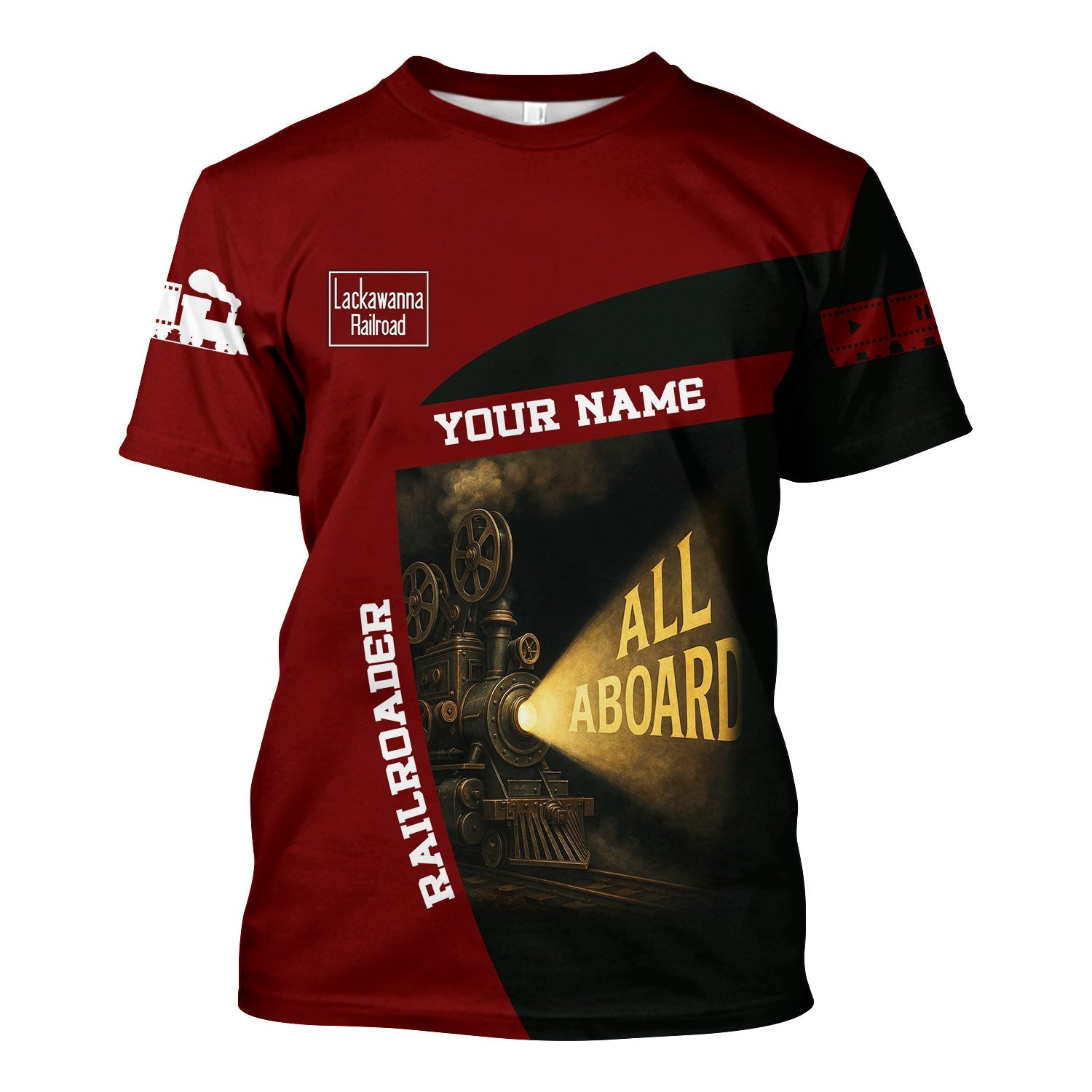 Railspirit Personalized Delaware, Lackawanna and Western Railroad T-Shirt All Aboard Steam Train Movie Projector Style DL&W Shirt