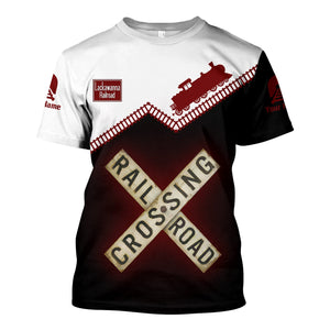 Railspirit Personalized Delaware, Lackawanna and Western Railroad T Shirt Railroad Crossing Printed Train Track Shirt