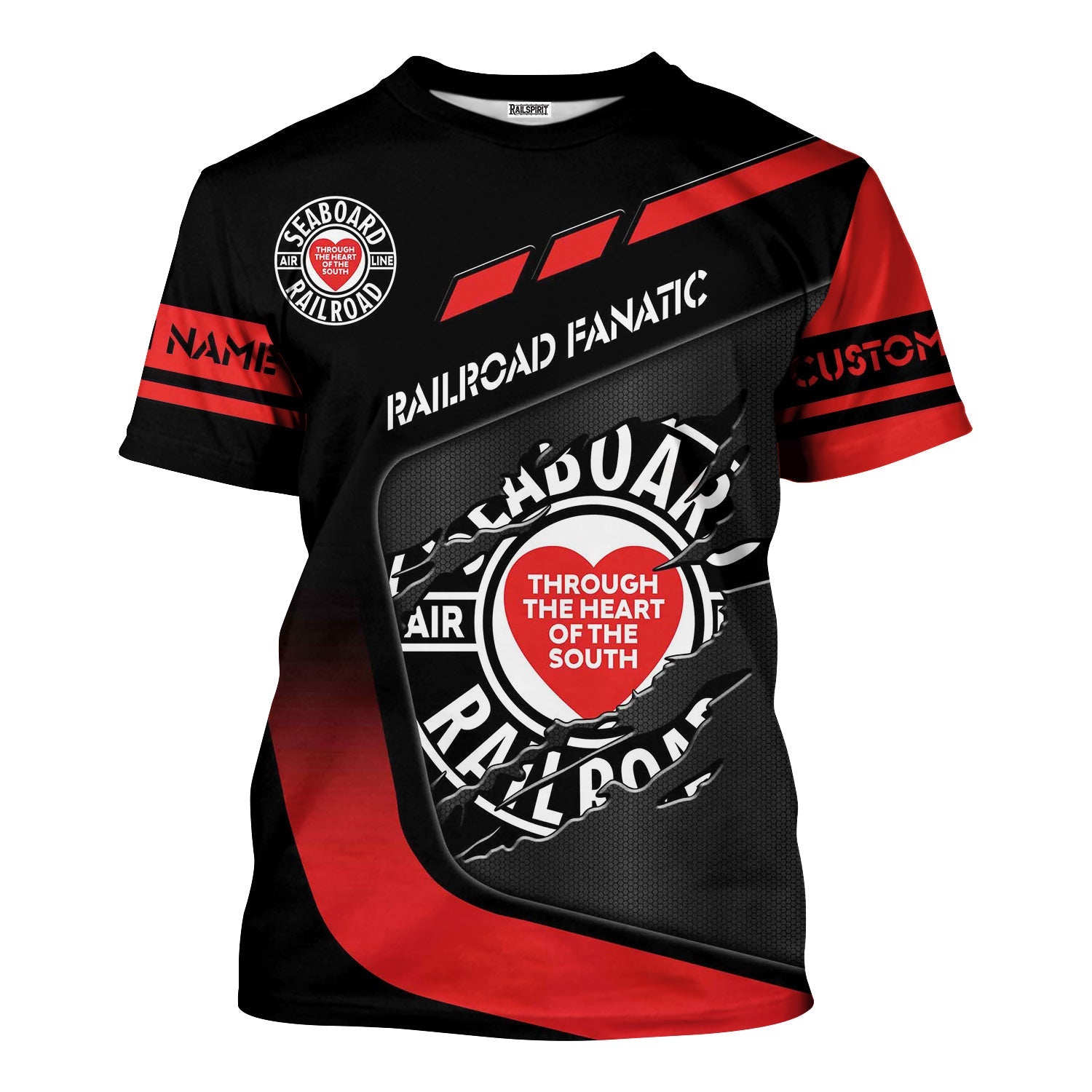 Railspirit Personalized Seaboard Air Line Railroad T-Shirt Ripped Texture Style Train Shirt For Railroad Fanatic