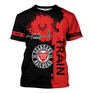 Railspirit Personalized Seaboard Air Line Railroad T-Shirt Engine Heartbeat and Track Love Style Shirt Gift Idea For Train Lovers