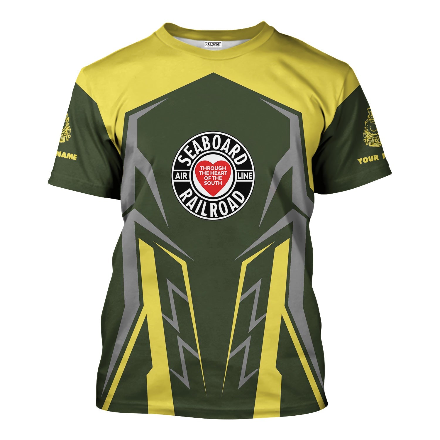 Railspirit Personalized Seaboard Air Line Railroad T-Shirt Futuristic Design with Custom Job Train Shirt