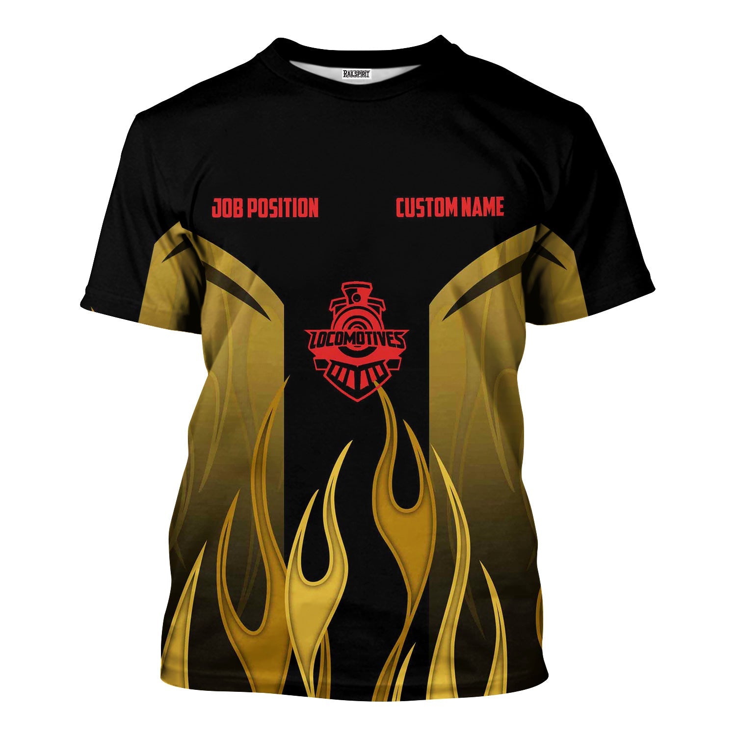 Railspirit Custom Name and Job Title Seaboard Air Line Railroad T-Shirt Flame Graphic Train Shirt