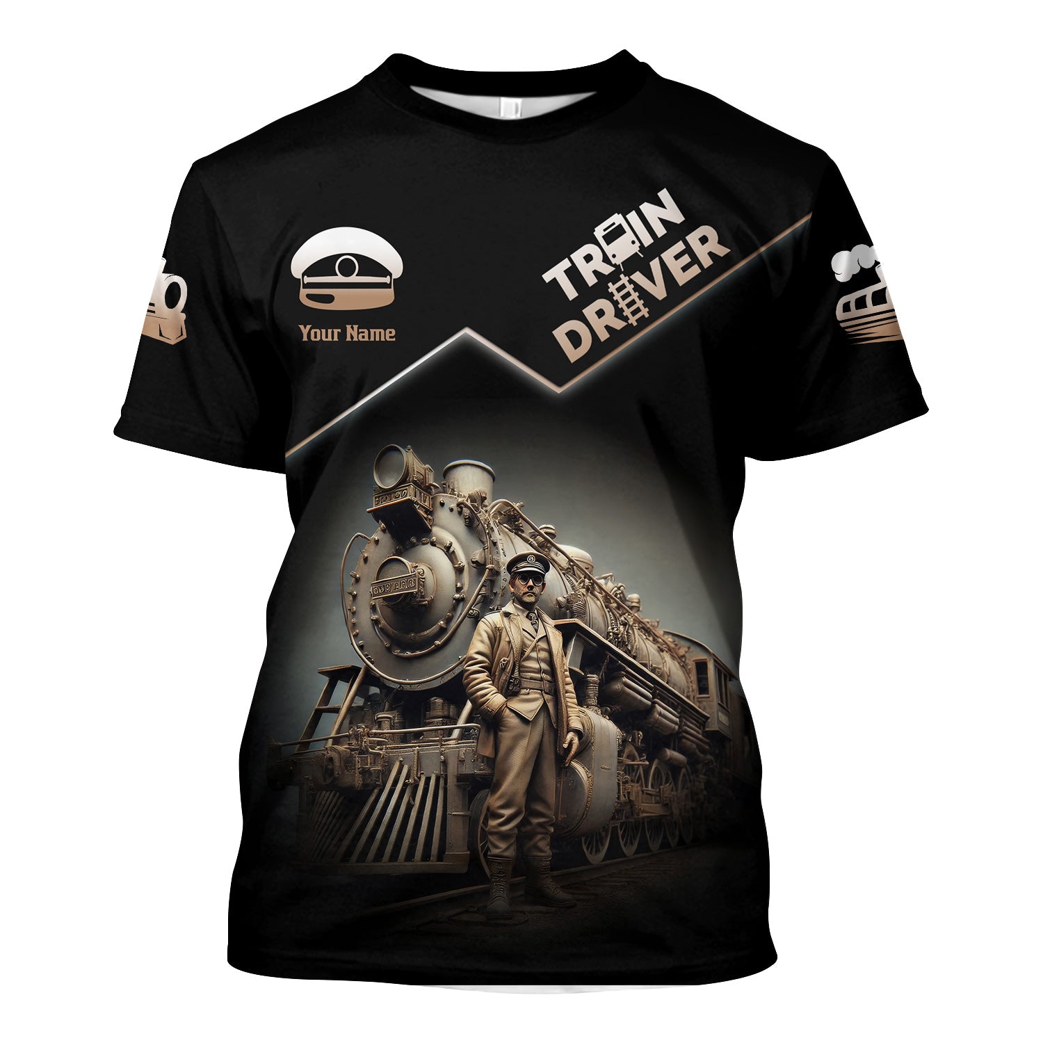 Railspirit Personalized Vintage Steam Train Driver T-Shirt ��� Railroad Gift for Train Lovers