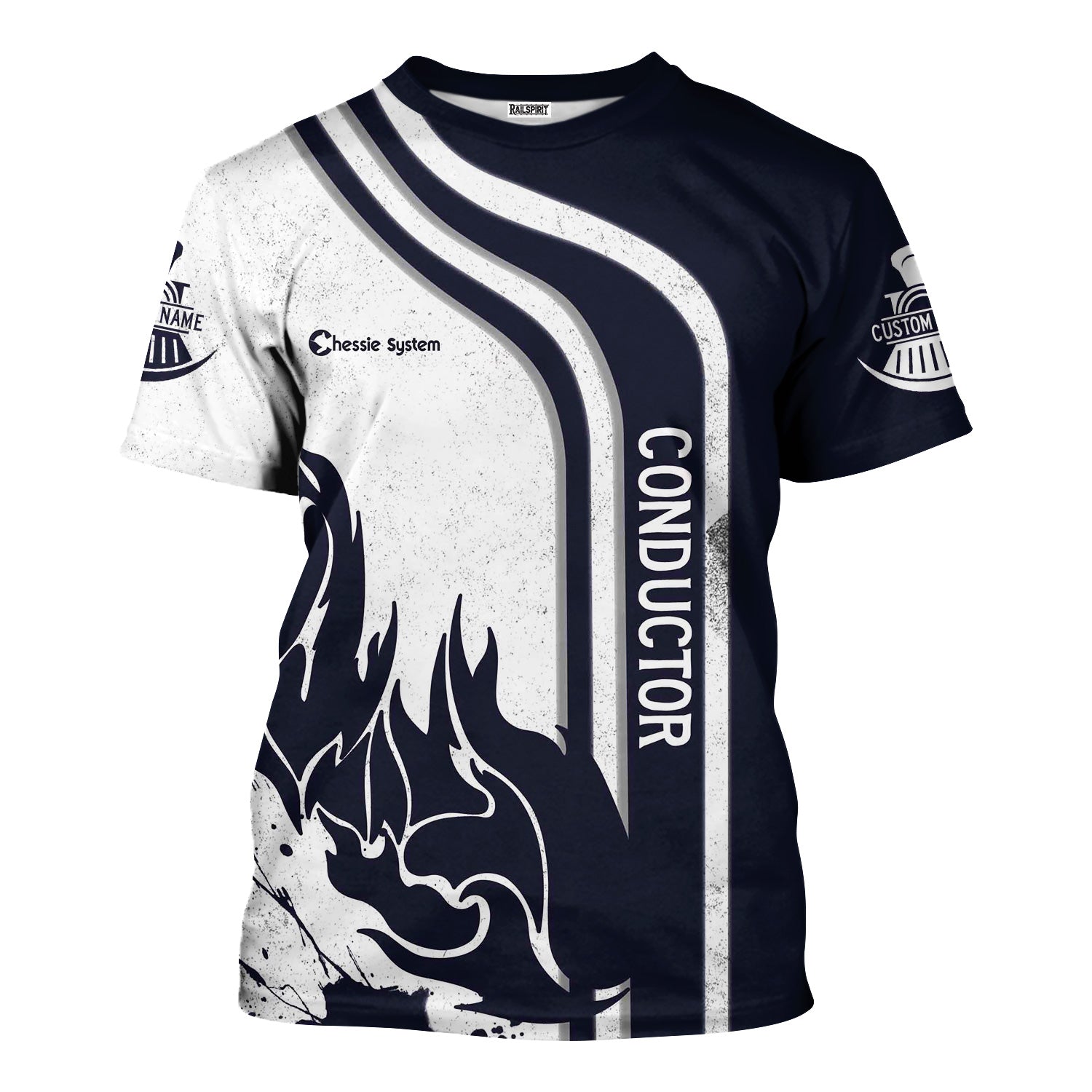 Railspirit Personalized Chessie System Railroad T-Shirt Flame Design with Custom Job Position Train Shirt
