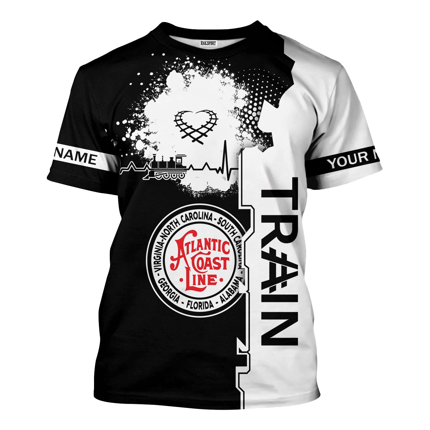 Railspirit Personalized Atlantic Coast Line Railroad T-Shirt Engine Heartbeat and Track Love Style Shirt Gift Idea For Train Lovers