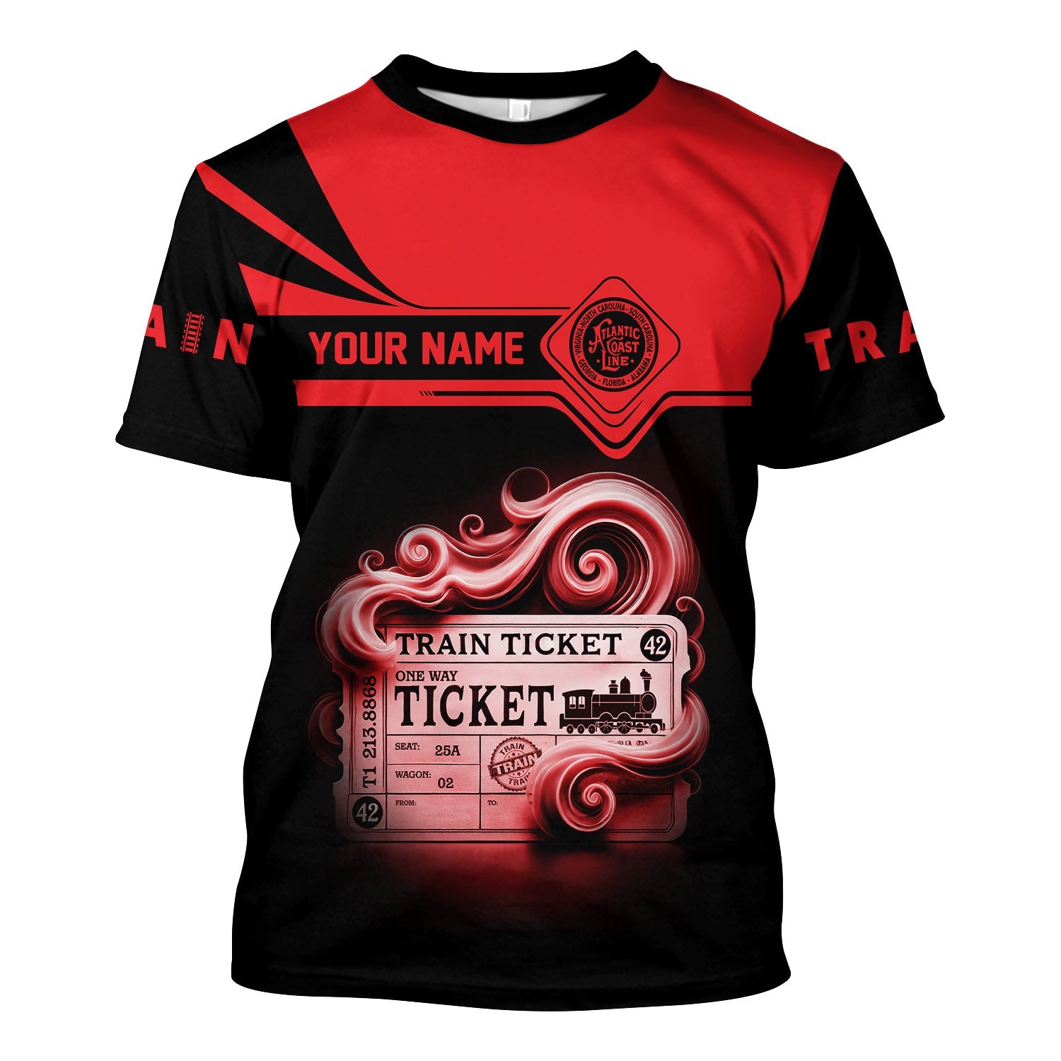 Railspirit Personalized Atlantic Coast Line Railroad T Shirt Train Ticket American Locomotive Printed Train