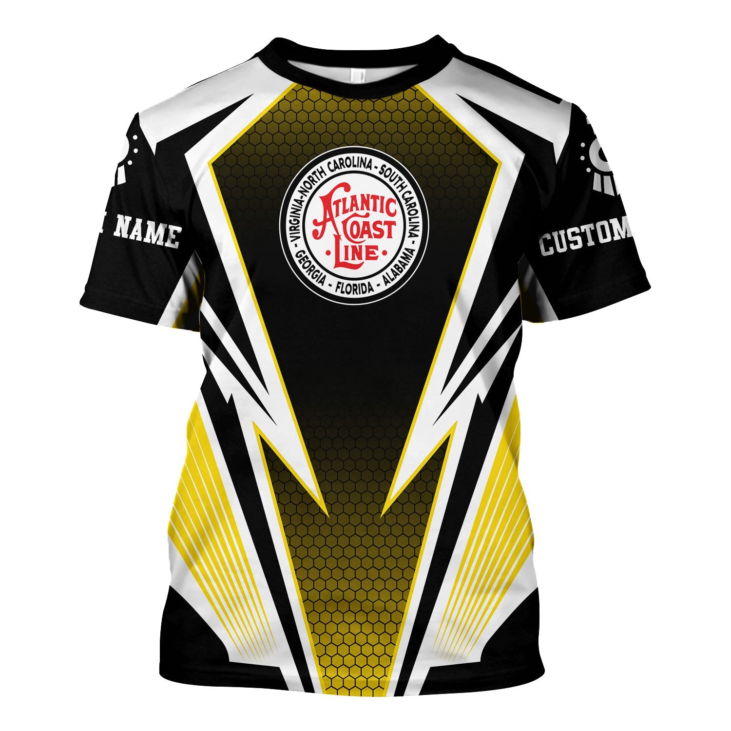 Railspirit Personalized Atlantic Coast Line Railroad T-Shirt Lightning Graphic Style Shirt Gift Idea For Train Lover