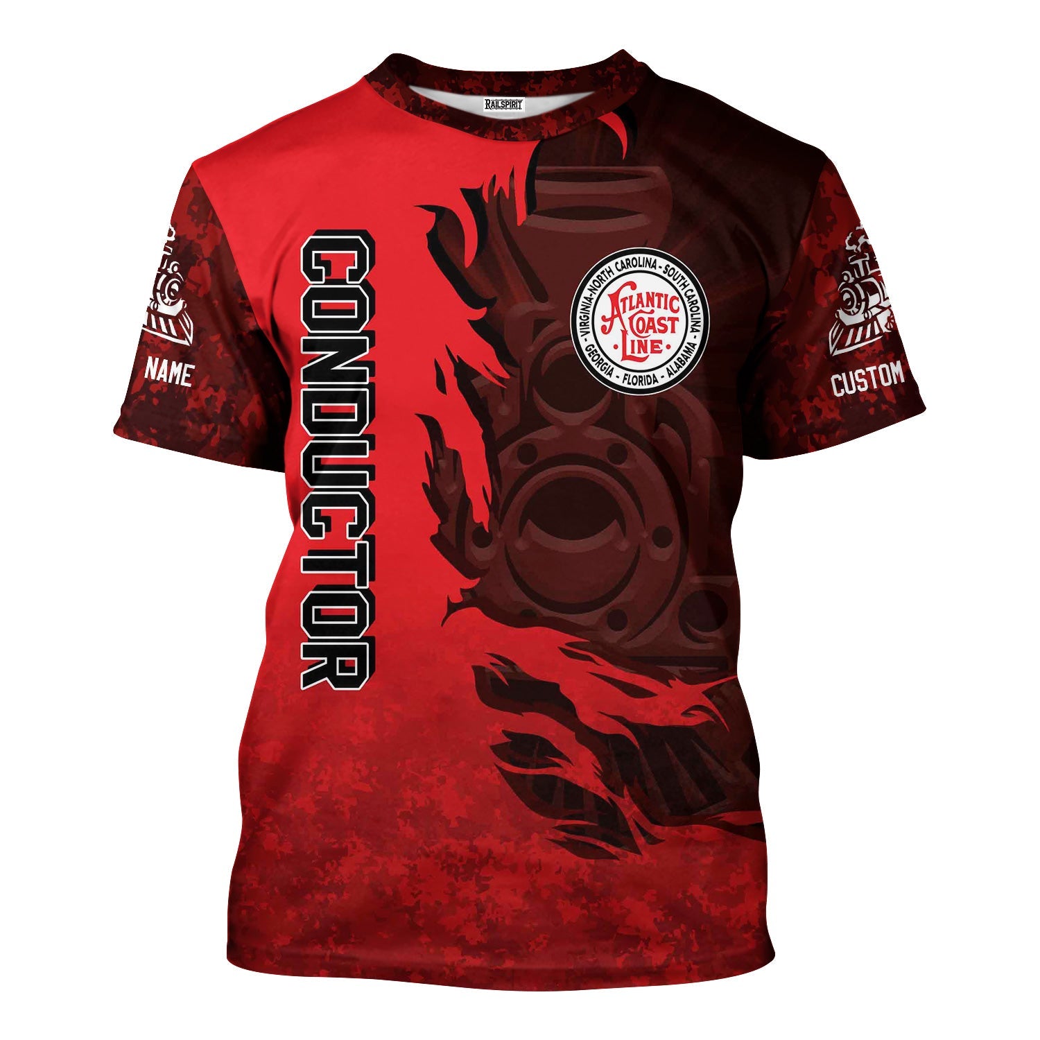 Railspirit Personalized Atlantic Coast Line Railroad T-Shirt Blazing Style with Custom Position Train Shirt