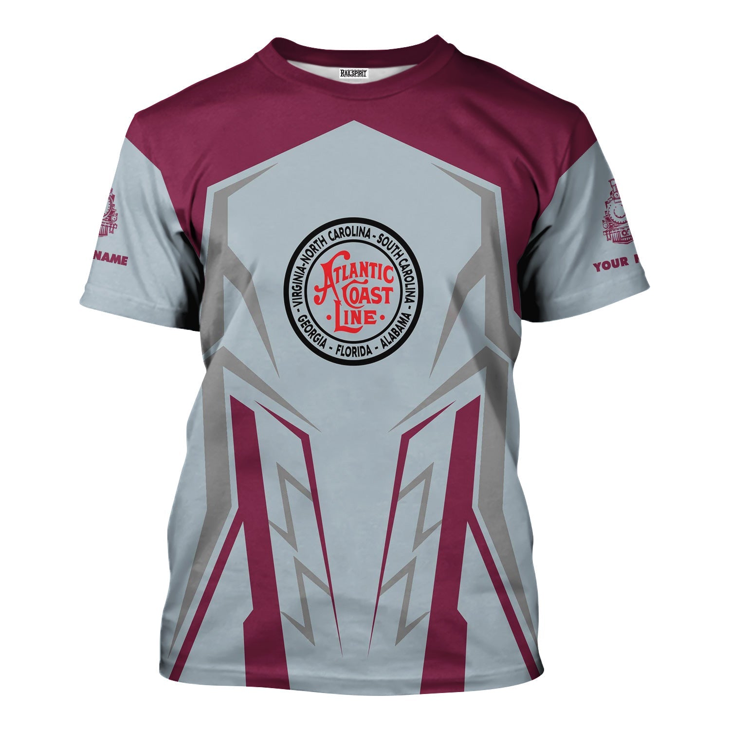 Railspirit Personalized Atlantic Coast Line Railroad T-Shirt Futuristic Design with Custom Job Train Shirt