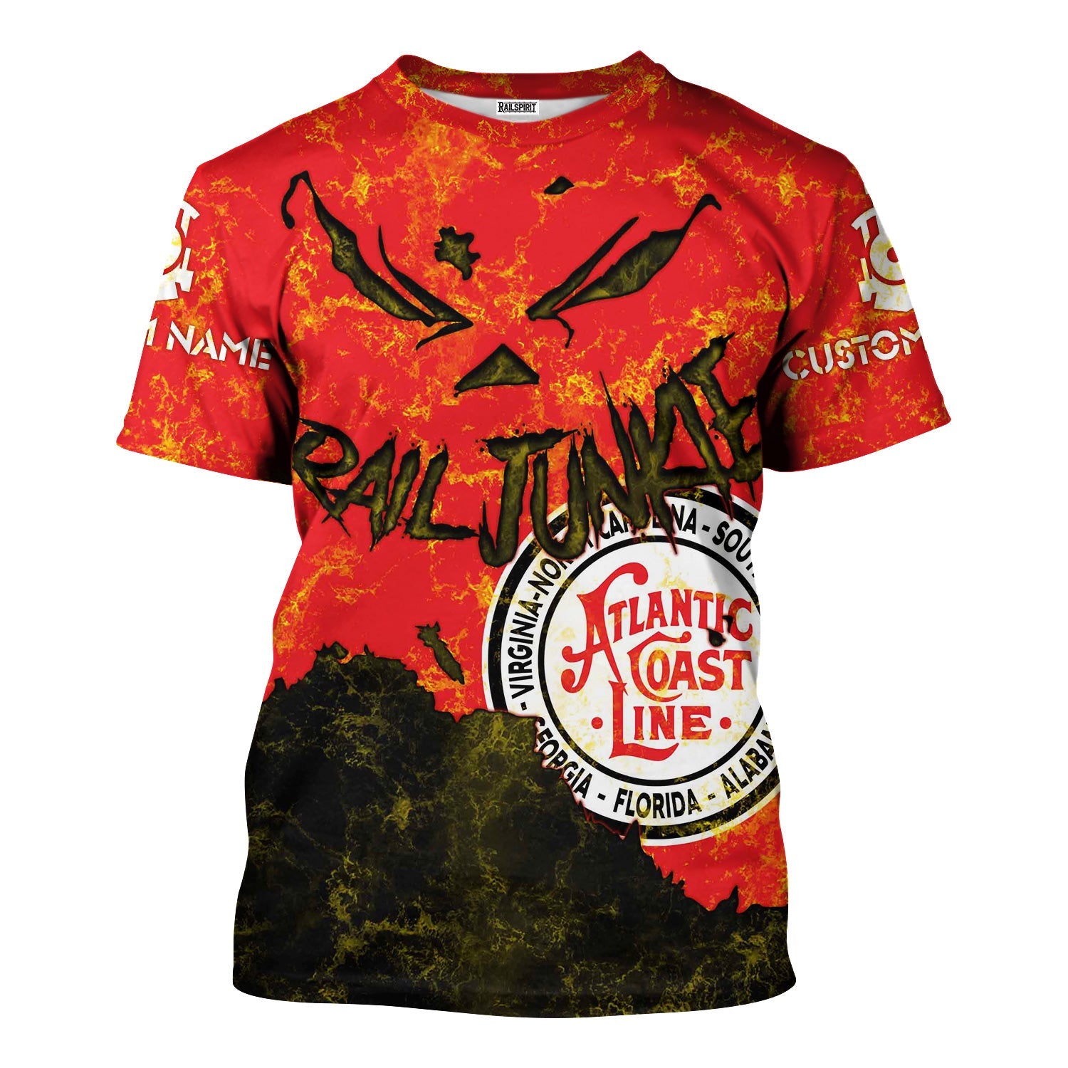 Railspirit Personalized Atlantic Coast Line Railroad T-Shirt Torn Graphic Style Train Shirt For Rail Junkie