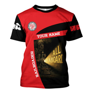 Railspirit Personalized Atlantic Coast Line Railroad T-Shirt All Aboard Steam Train Movie Projector Style Shirt