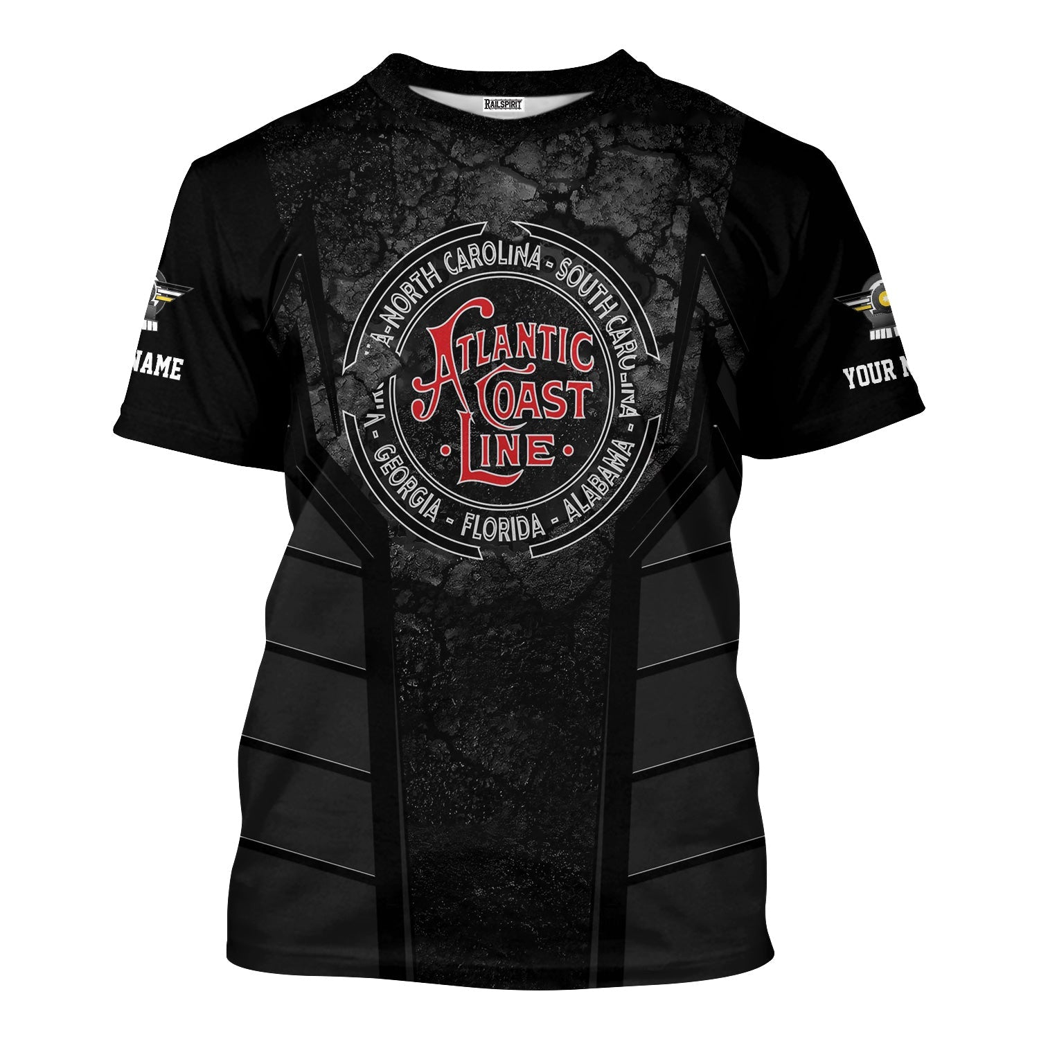 Railspirit Personalized Atlantic Coast Line Railroad T-Shirt Cracked Metal Design Train Shirt for Rail Enthusiasts