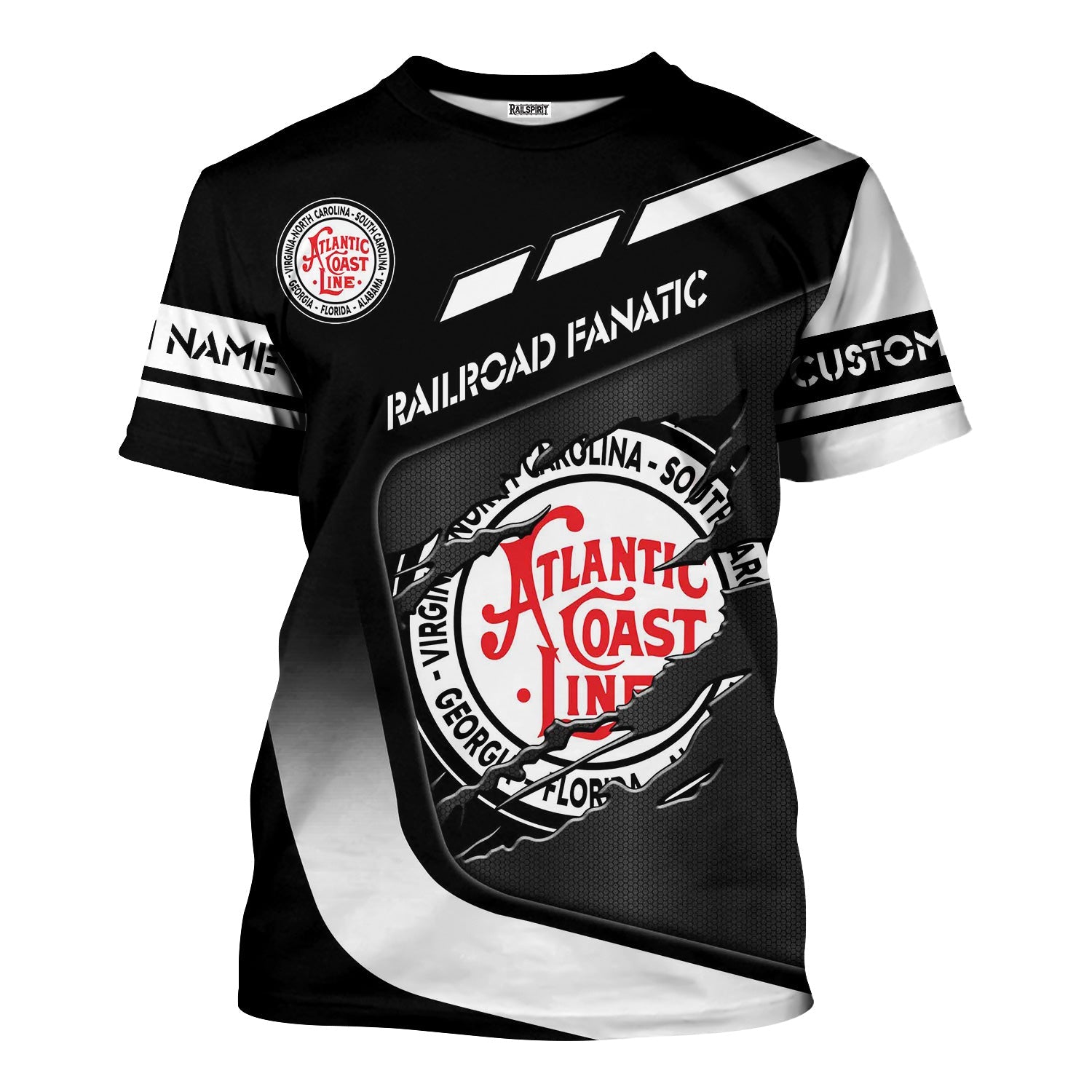 Railspirit Personalized Atlantic Coast Line Railroad T-Shirt Ripped Texture Style Train Shirt For Railroad Fanatic