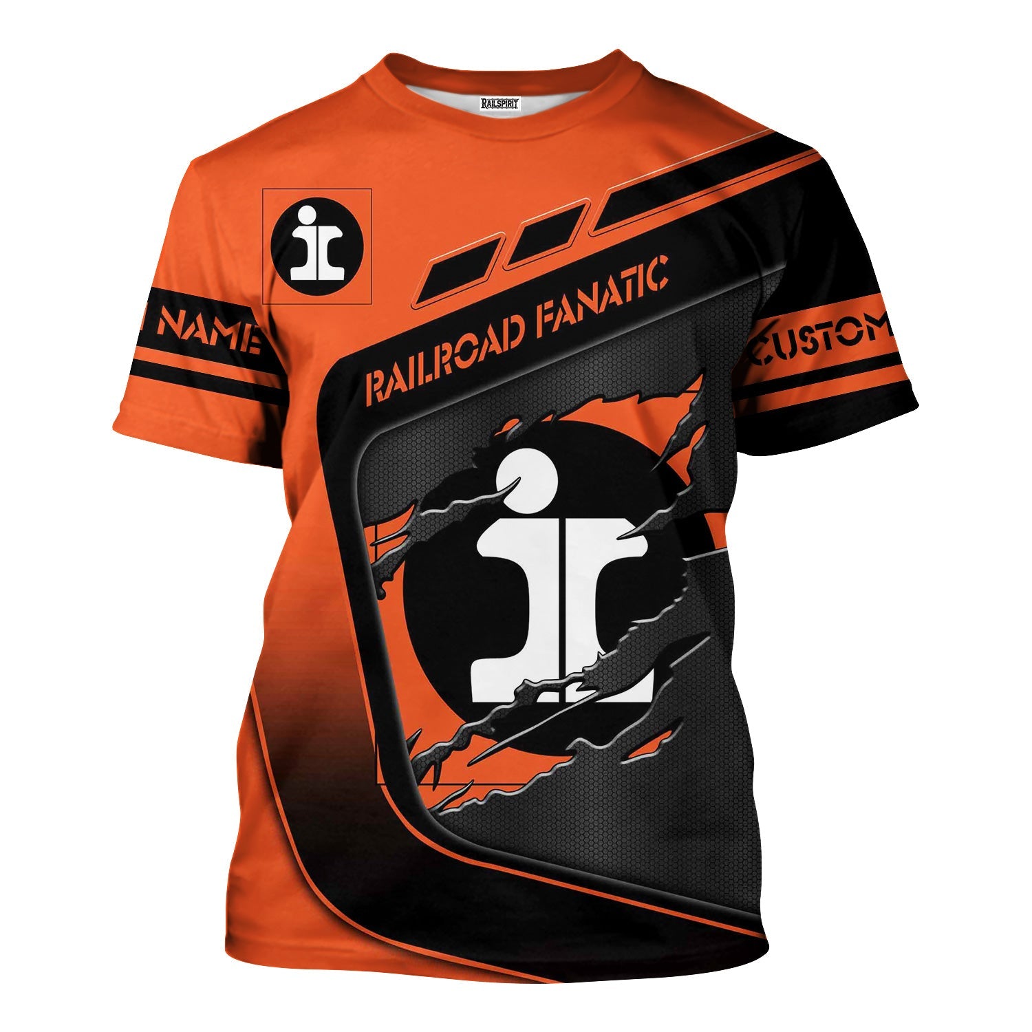 Railspirit Personalized Illinois Central Railroad T-Shirt Ripped Texture Style Train Shirt For Railroad Fanatic