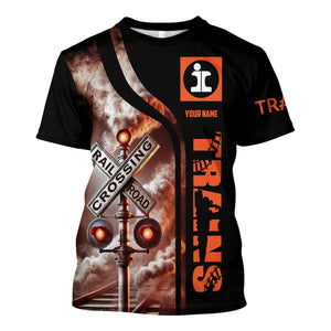Railspirit Custom Name Illinois Central Railroad T Shirt Railroad Crossing Sign Train Shirt All Over Print