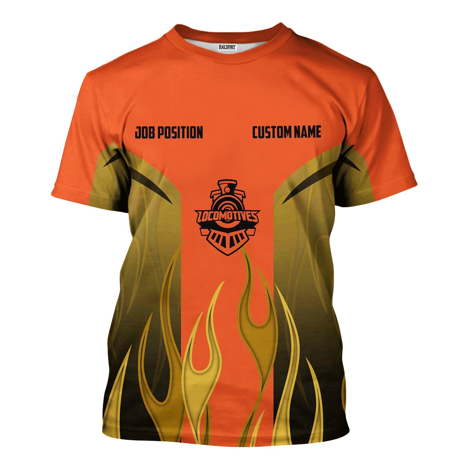 Railspirit Custom Name and Job Title Illinois Central Railroad T-Shirt Flame Graphic Train Shirt