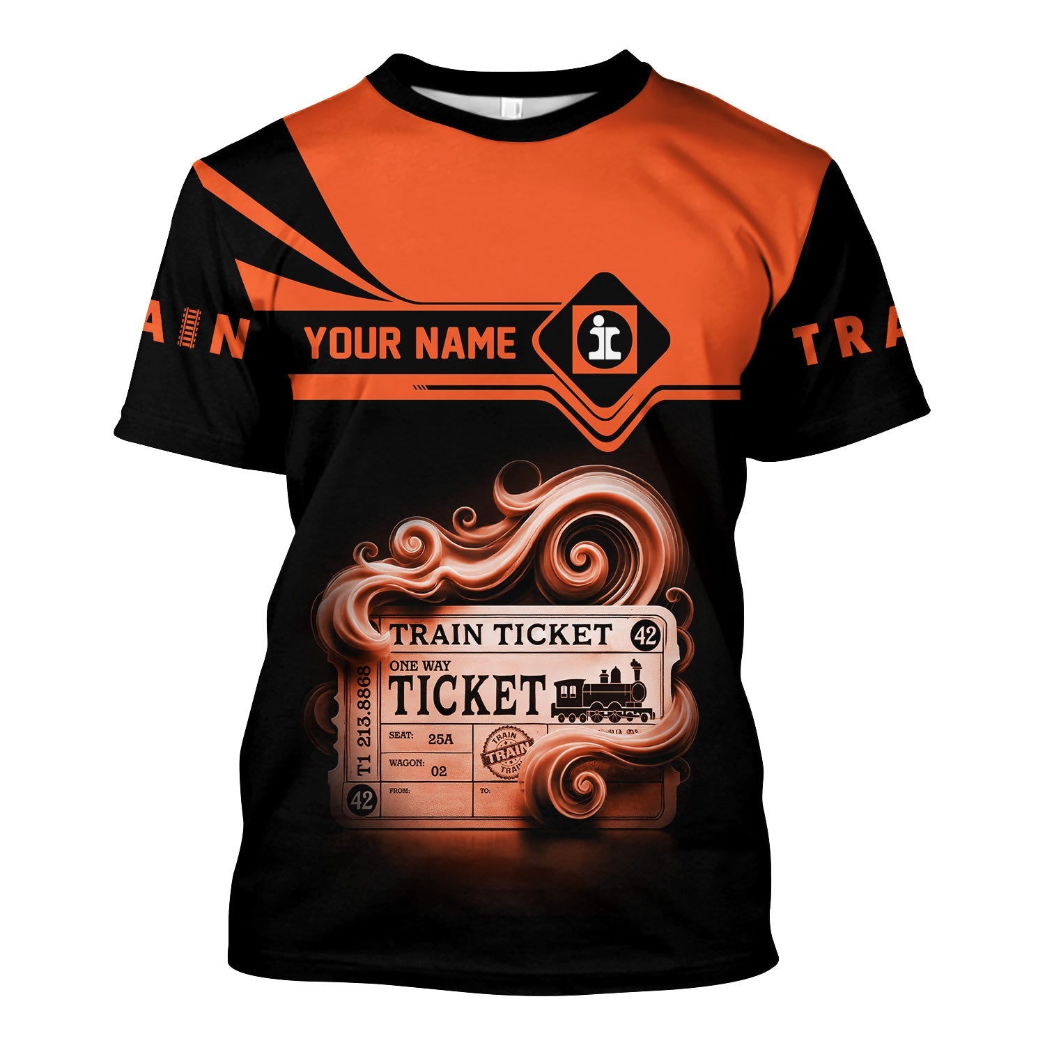 Railspirit Personalized Illinois Central Railroad T Shirt Train Ticket American Locomotive Printed Train