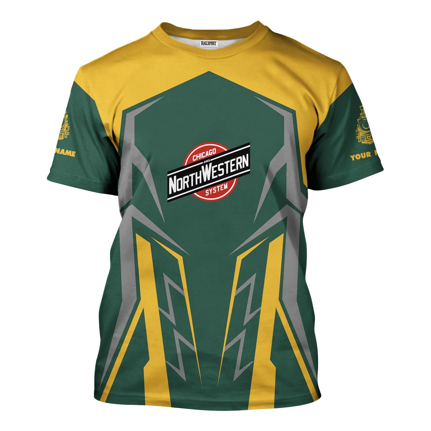 Railspirit Personalized Chicago and North Western Railway T-Shirt Futuristic Design with Custom Job Train Shirt