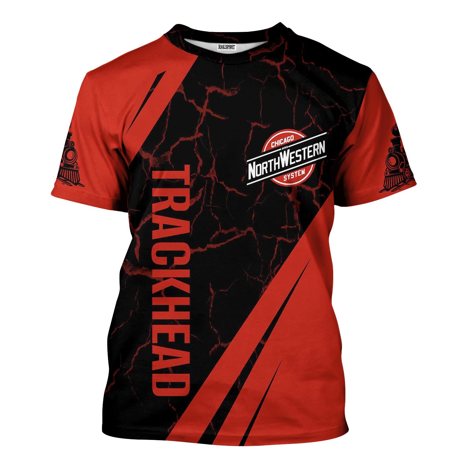 Railspirit Personalized Chicago and North Western Railway T-Shirt Crackle Texture Style Shirt For Trackhead