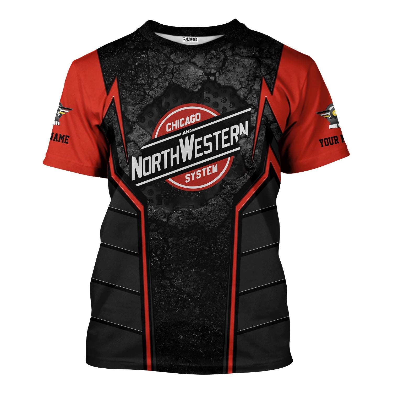Railspirit Personalized Chicago and North Western Railway T-Shirt Cracked Metal Design Train Shirt for Rail Enthusiasts