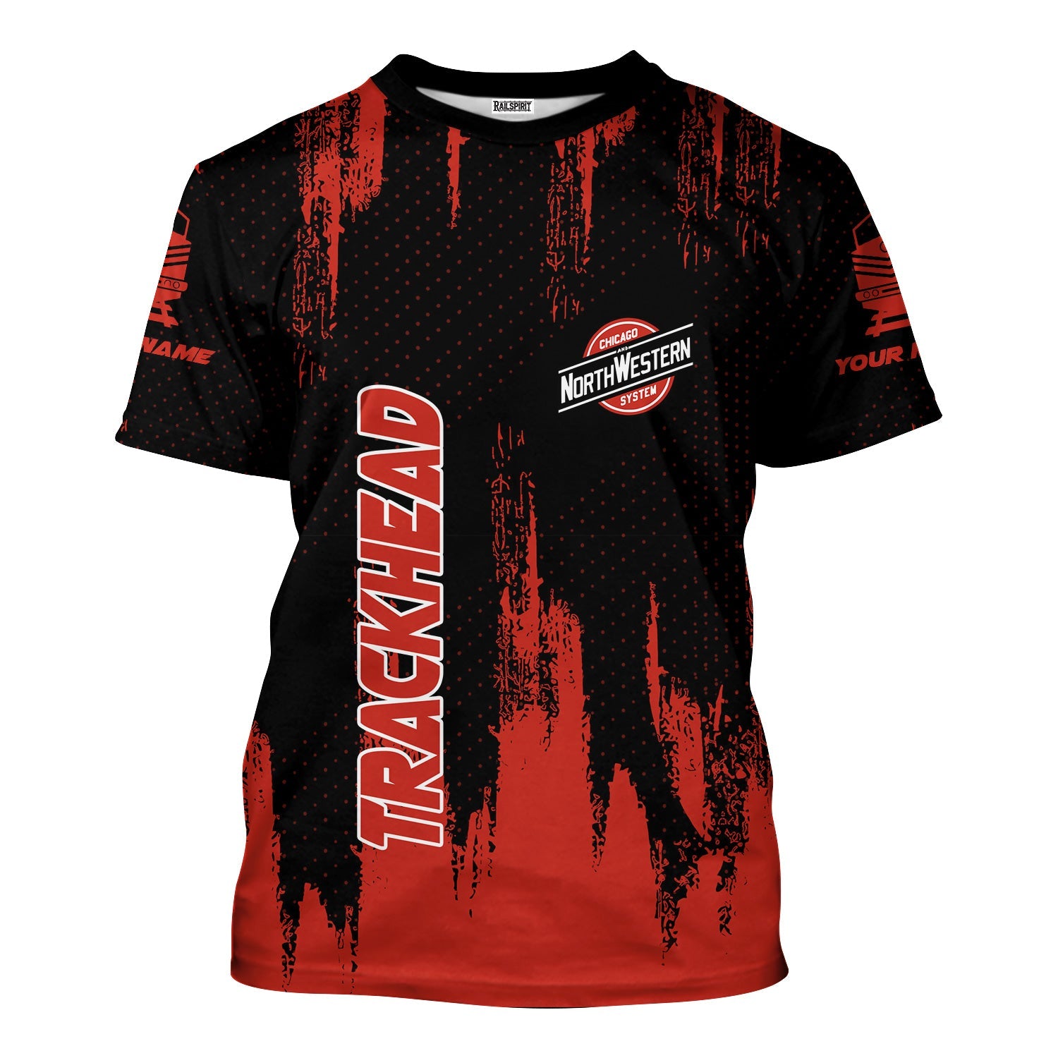 Railspirit Personalized Chicago and North Western Railway T-Shirt Paint Impact Design Train Shirt for Trackhead