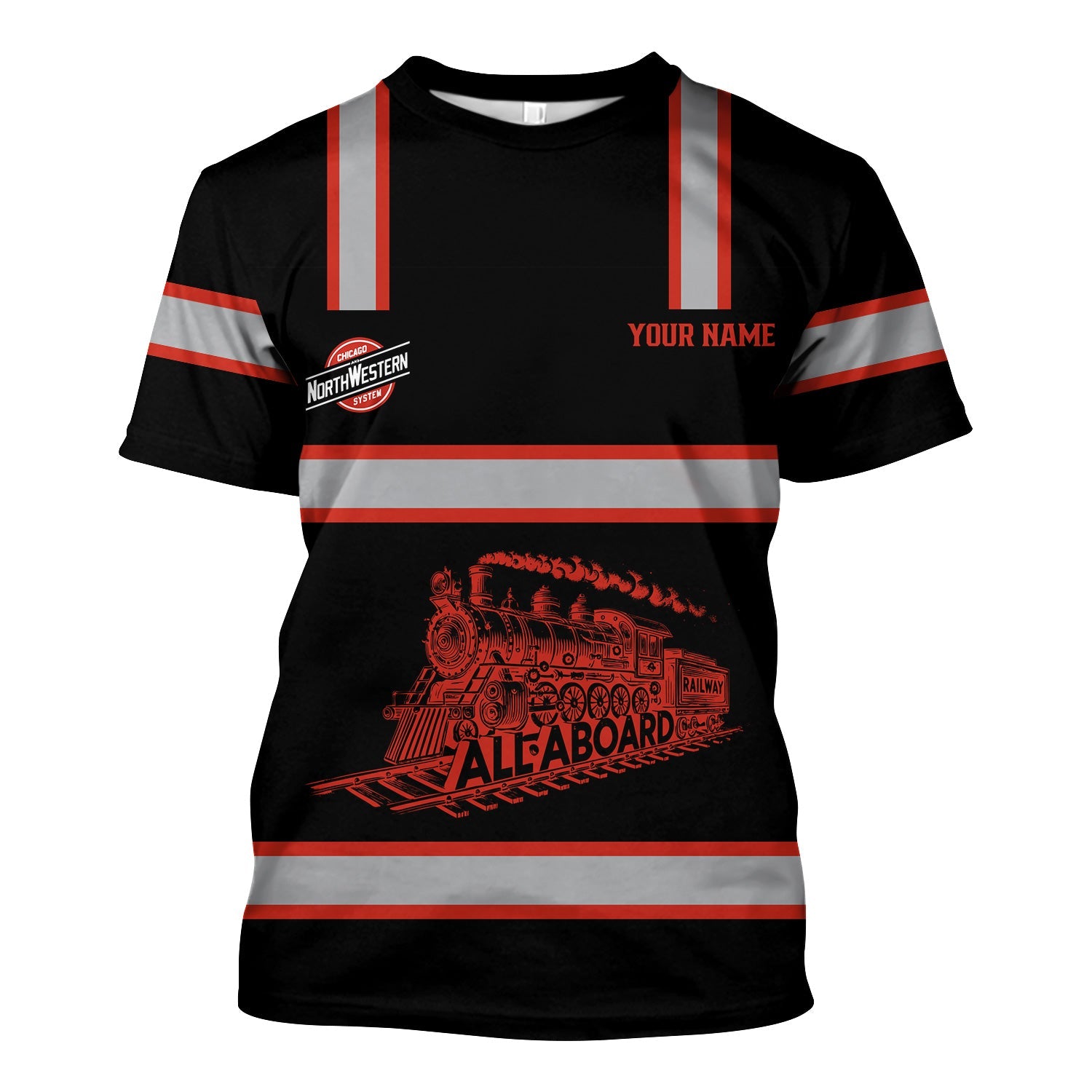 Railspirit Custom Name Chicago and North Western Railway T Shirt Eat Train Sleep Repeat Printed Train Shirt