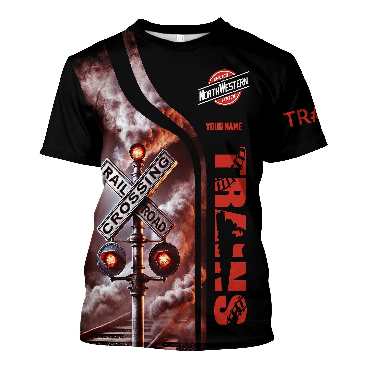 Railspirit Custom Name Chicago and North Western Railway T Shirt Railroad Crossing Sign Train Shirt All Over Print