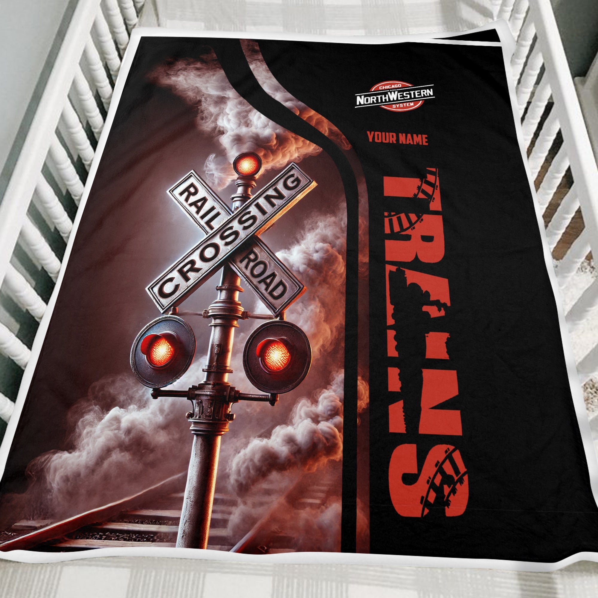 Railspirit Personalized Chicago and North Western Railway Blanket Railroad Crossing Sign Blanket All Over Print