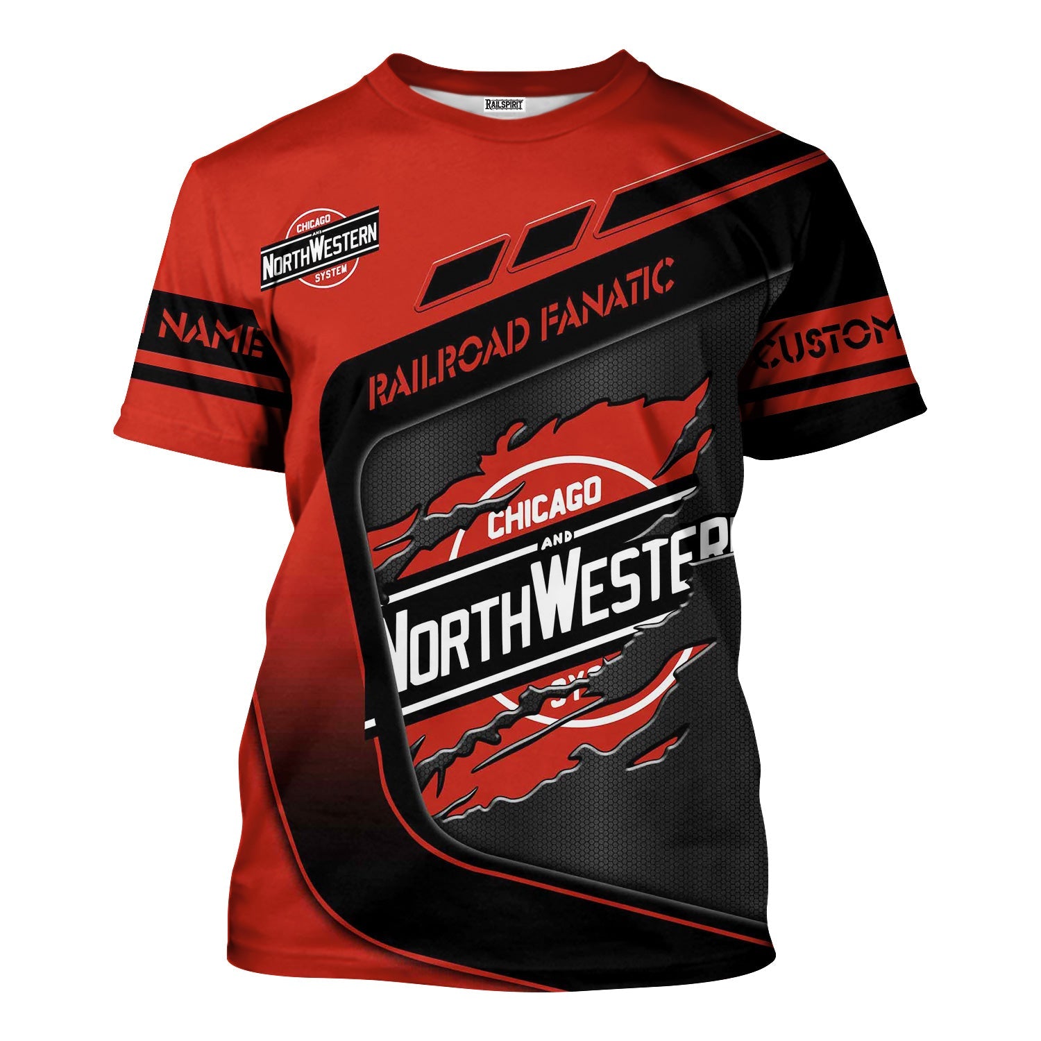 Railspirit Personalized Chicago and North Western Railway T-Shirt Ripped Texture Style Train Shirt For Railroad Fanatic