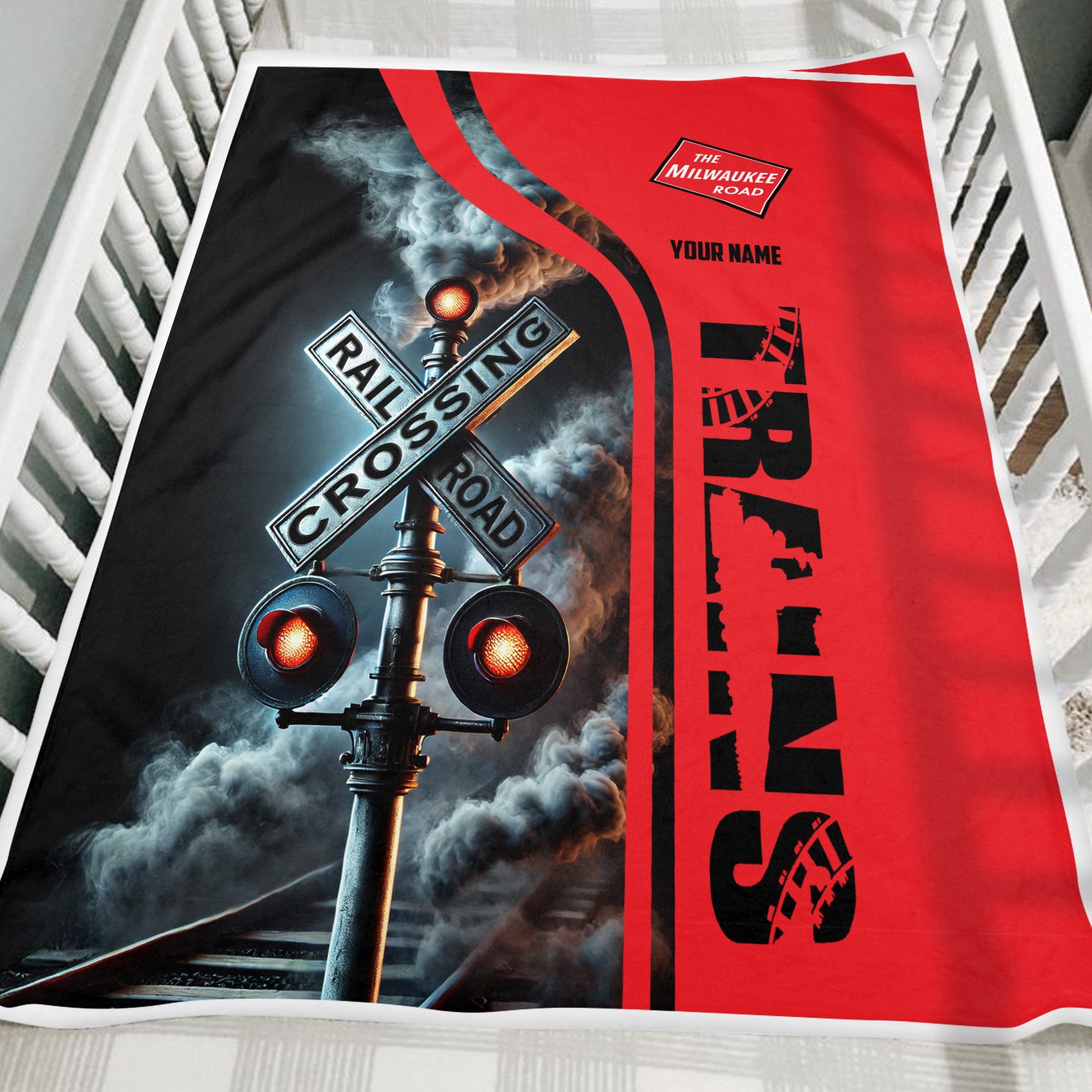 Railspirit Personalized Chicago, Milwaukee, St. Paul and Pacific Railroad Blanket Railroad Crossing Sign Milwaukee Road Blanket All Over Print