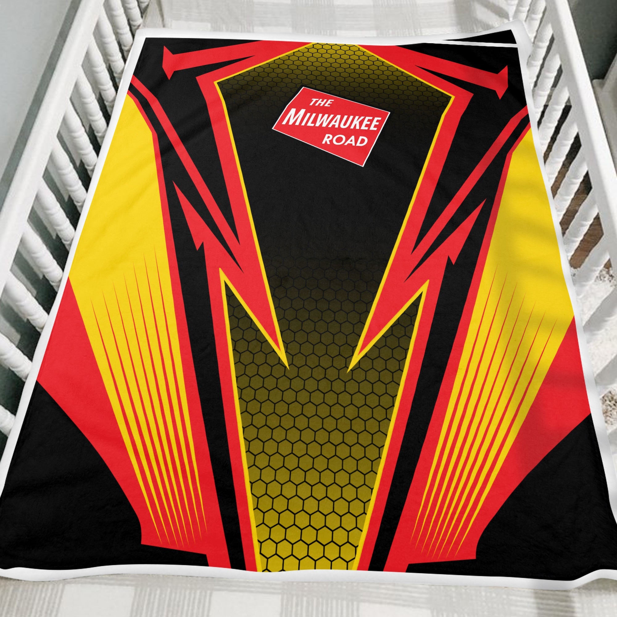 Railspirit Chicago, Milwaukee, St. Paul and Pacific Railroad Blanket Lightning Graphic Style Milwaukee Road Blanket Gift Idea For Train Lover