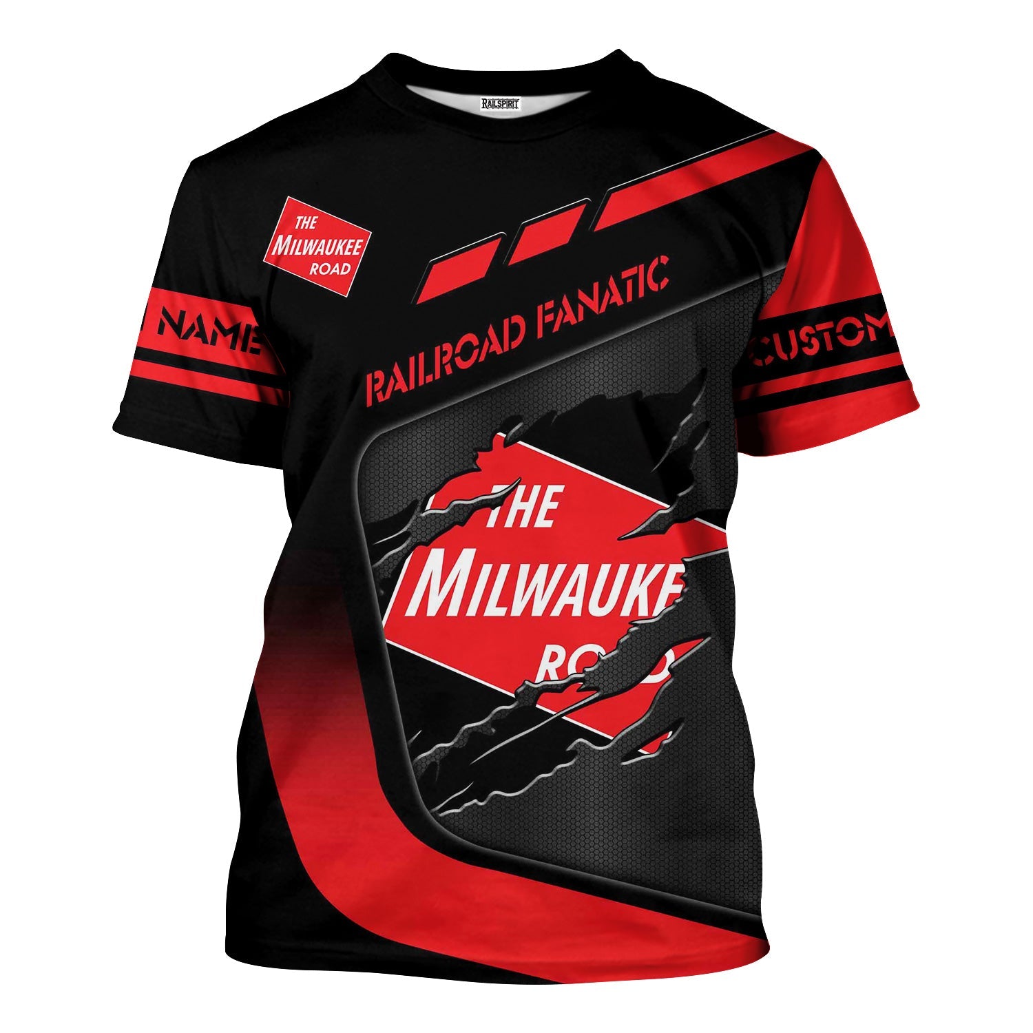 Railspirit Personalized Chicago, Milwaukee, St.Paul and Pacific Railroad T-Shirt Ripped Texture Style Milwaukee Road Train Shirt For Railroad Fanatic