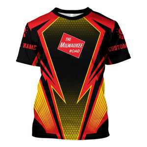 Railspirit Personalized Chicago, Milwaukee, St. Paul and Pacific Railroad T-Shirt Lightning Graphic Style Milwaukee Road Shirt Gift Idea For Train Lover