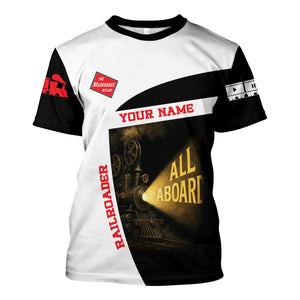 Railspirit Personalized Chicago, Milwaukee, St. Paul and Pacific Railroad T-Shirt All Aboard Steam Train Movie Projector Style Milwaukee Road Shirt